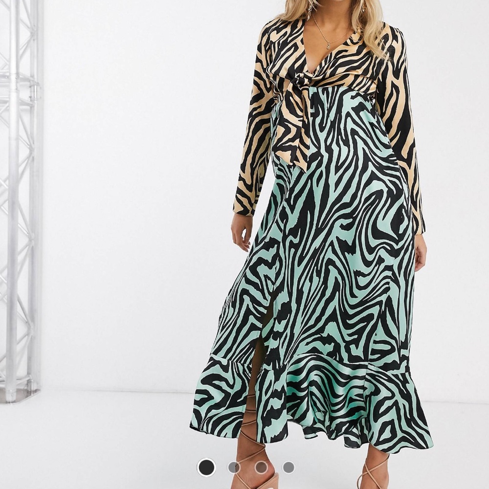 ASOS DESIGN Animal Print Tie Front Midi Dress